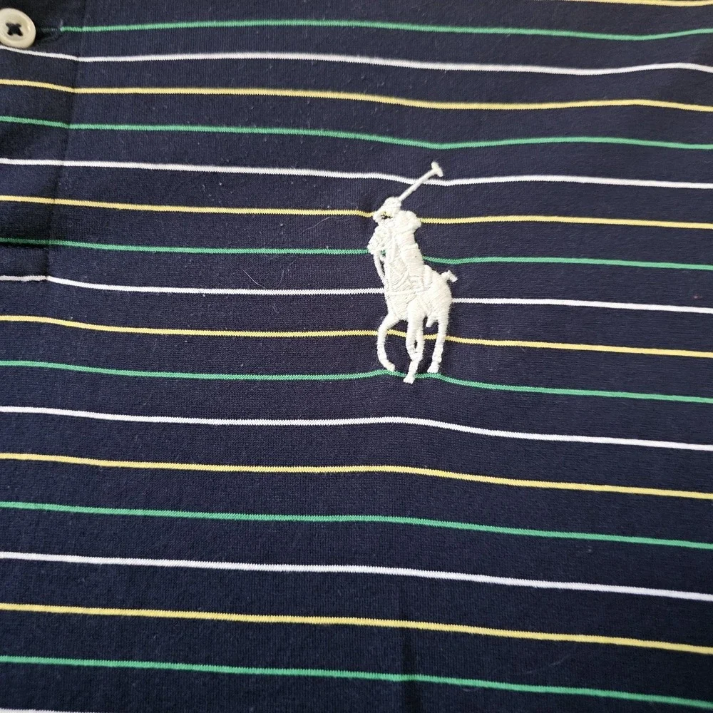 Polo Ralph Lauren Polo Shirt Men's Size Large Pro Fit Blue Striped Big Pony Nice
